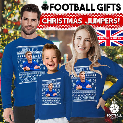 Baby Its Cold Outside Cole Palmer Chelsea Blue Christmas Jumper