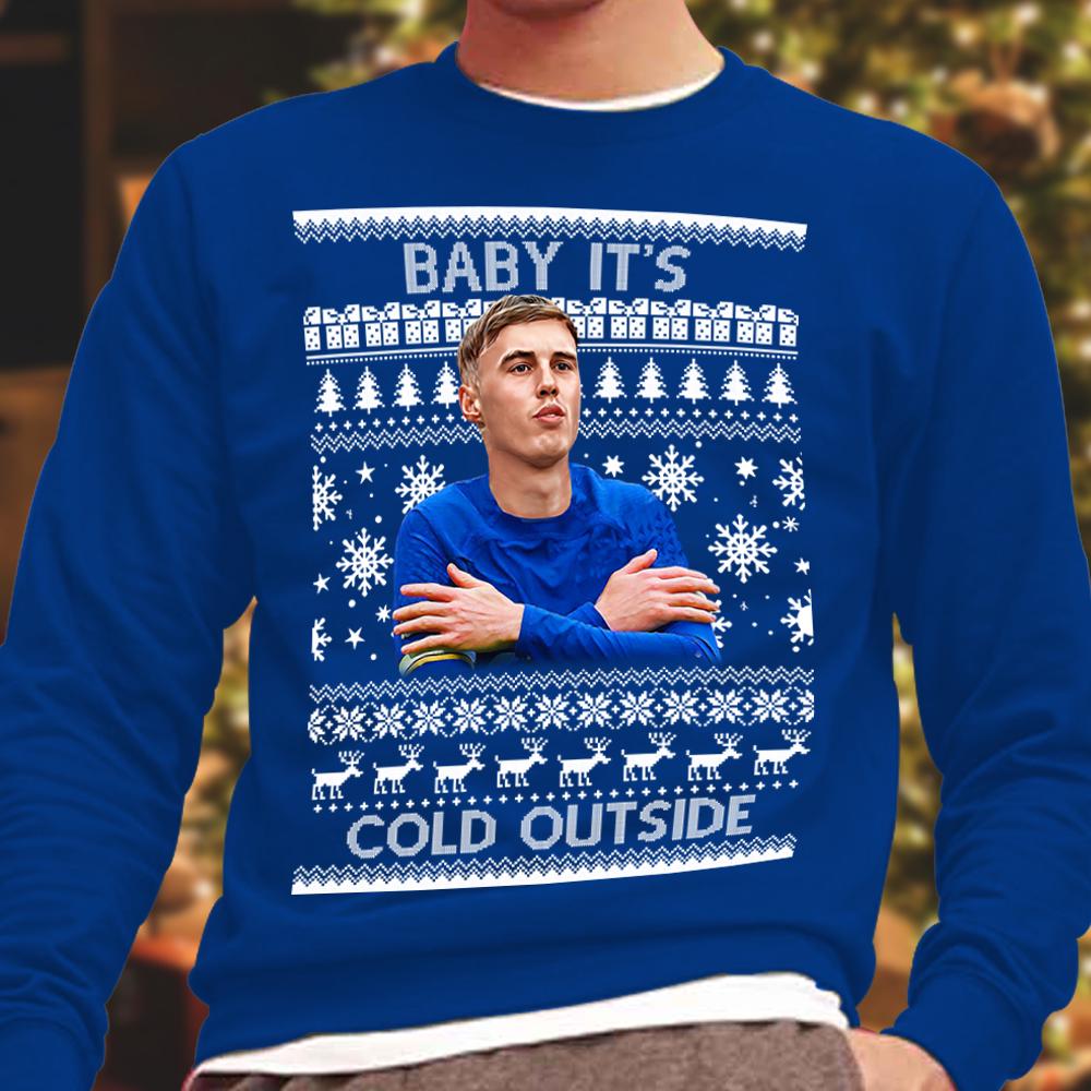 Baby Its Cold Outside Cole Palmer Chelsea Blue Christmas Jumper